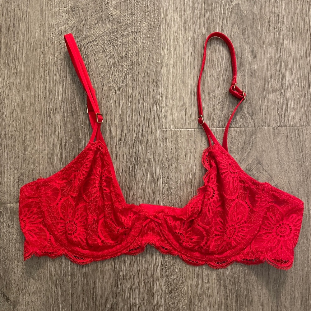 Aerie Unlined lace Demi bra in red, size 36B